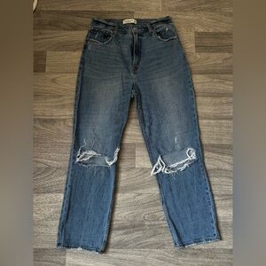 Abercrombie‎ & Fitch Blue Distressed ankle straight ultra high rise